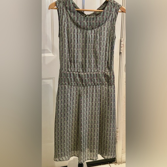 Cotelac France Silk Midi Giraffe Print Dress Sage Green Sz 1 Sm/Med Sleeveless - Picture 3 of 13